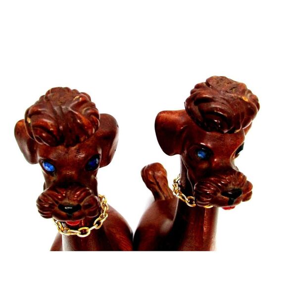 Vintage Long Neck Poodle Figurines Rhinestone Eyes - Picture 11 of 12
